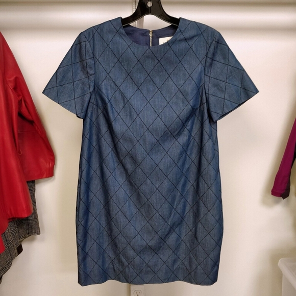 $348 Kate Spade New York Quilted Diamond Chambray Denim Shift Dress Blue Size 0 - Picture 2 of 14